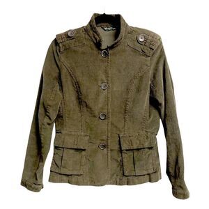 EDDIE BAUER Corduroy Military Button Front Blazer Jacket Army Green S